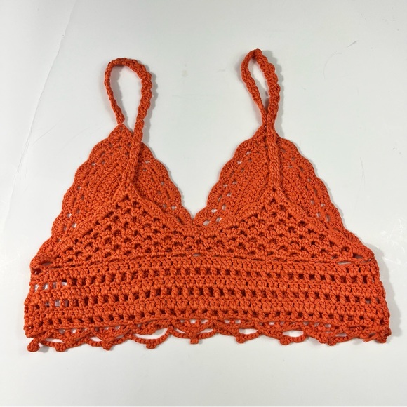 Shein Orange Crochet Shell Knitted Knit Cropped Boho Bohemian Tank Top Small S - Picture 5 of 6